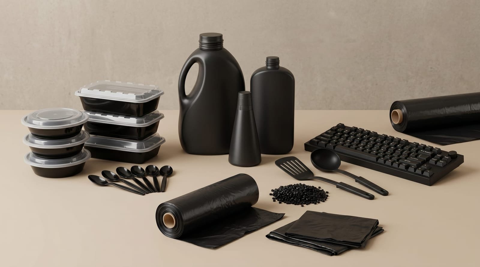 Black Masterbatch in moulded bottles, containers, film and household plastics