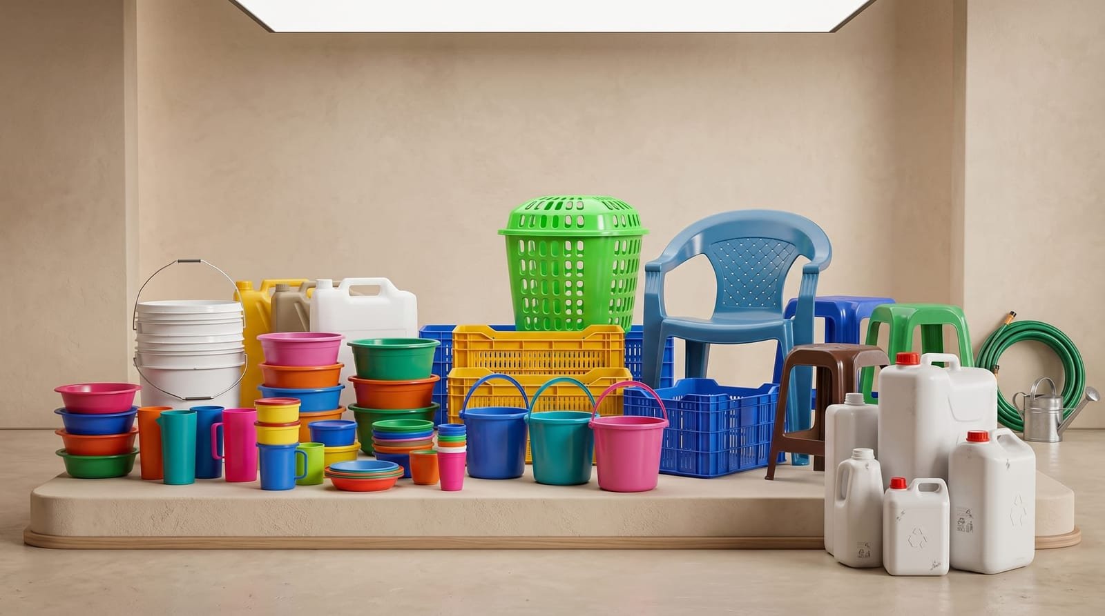 Colour Masterbatch in vibrant household plastics, buckets, crates and furniture