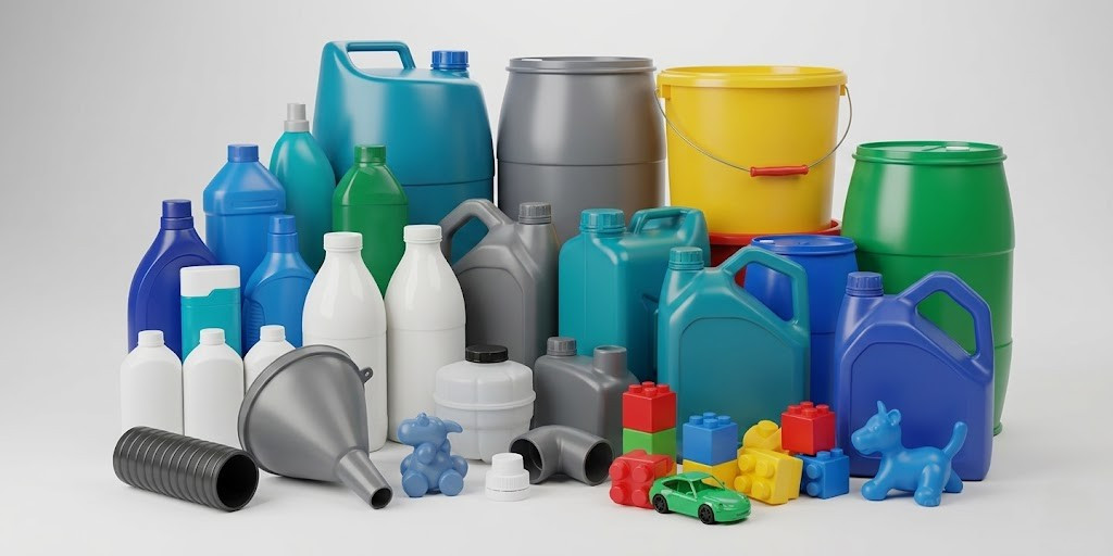 Blow and injection moulded jerry cans, drums, buckets and toys