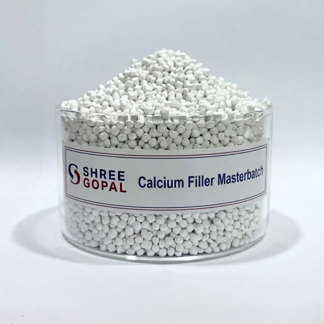 White oval Calcium Filler Masterbatch pellets, shared across the PP and PE grades